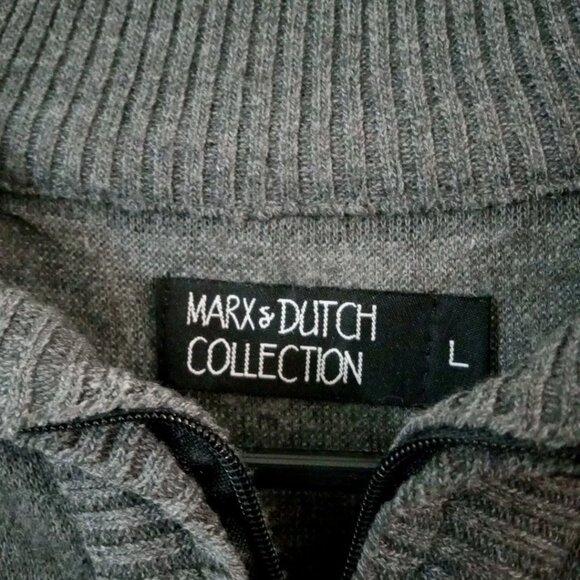 Marx & Dutch Collection Gray Striped 1/4 Zip Pullover Sweater Men's Large - Picture 5 of 7